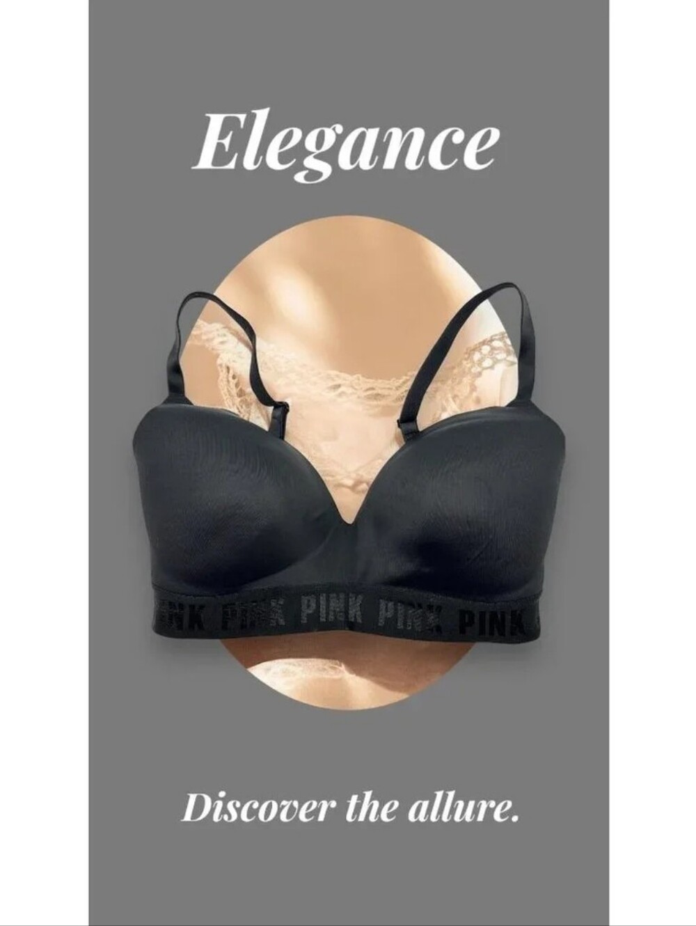 PINK Victoria's Secret Seamless Black Lightly Lined Bra 34DD